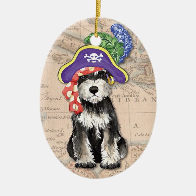 Ornamento De Cerâmica Pirata de Miniatura Schnauzer (Frente)