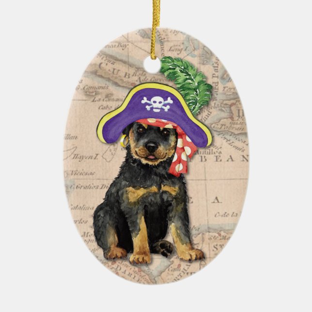 Ornamento De Cerâmica Pirata de Rottweiler (Frente)