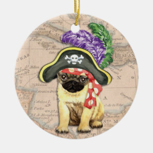 Ornamento De Cerâmica Pirata do Pug