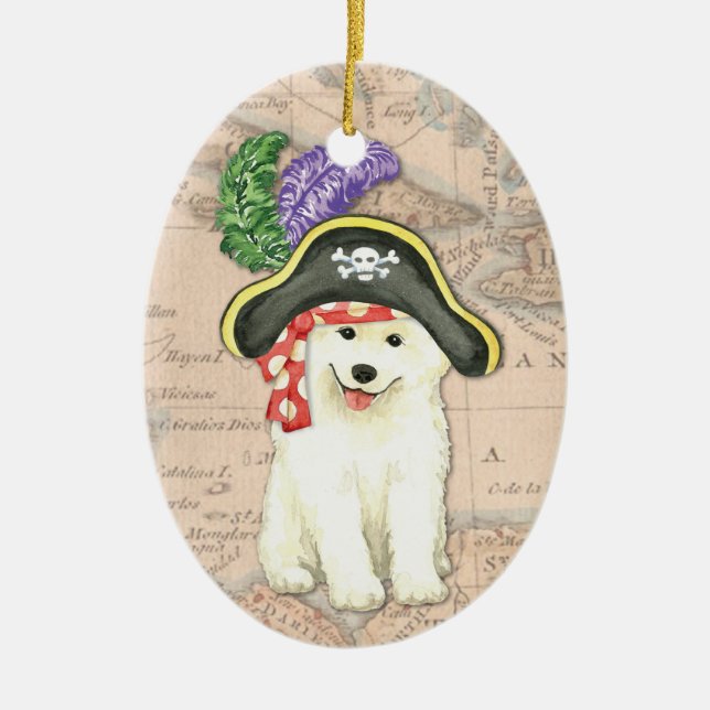Ornamento De Cerâmica Pirata Samoyed (Frente)