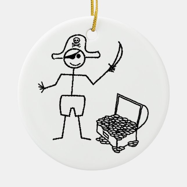 Ornamento De Cerâmica Pirata Stickman Com Treasure Chest (Frente)