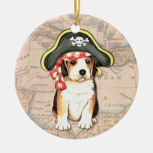 Ornamento De Cerâmica Pirate Hat Beagle (Frente)