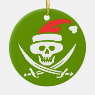 Ornamento De Cerâmica Pirate Skull Papais noeis Jolly Roger