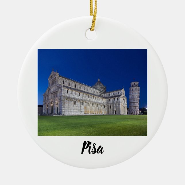 Ornamento De Cerâmica Pisa Leanding Tower Night Panorama Itália Gift (Frente)