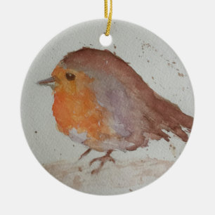 Ornamento De Cerâmica Pisco de peito vermelho da Aquarela