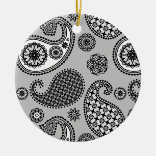 Ornamento De Cerâmica Pista, tons de cinza, preto e branco
