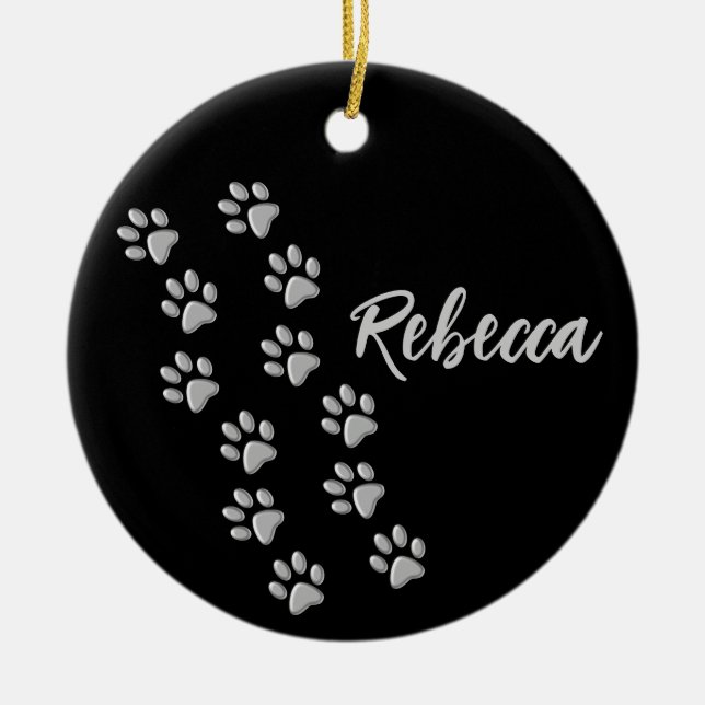 Ornamento De Cerâmica Pistas de Cachorro de Prata Padrão Impressão de Fu (Frente)