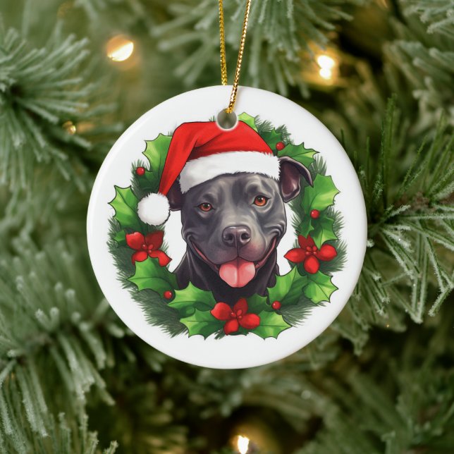 Ornamento De Cerâmica Pit Bull Christmas Wreath (Árvore)