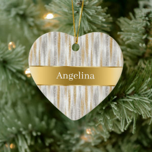 Ornamento De Cerâmica Pitada Dourada Brilho Faixa Natal Ouro Prata
