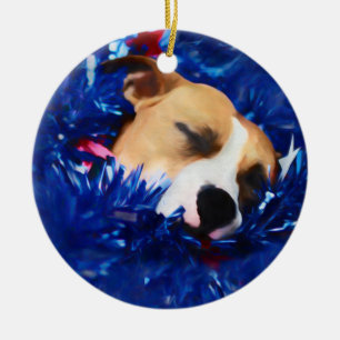 Ornamento De Cerâmica Pitbull americano Terrier do cão patriótico dos