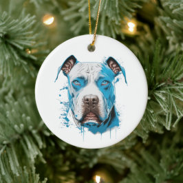 Ornamento De Cerâmica Pitbull branco com olhos azuis