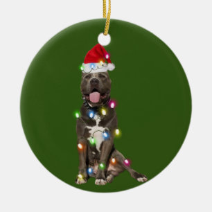 Ornamento De Cerâmica PITBULL com café de Natal Santa Hat