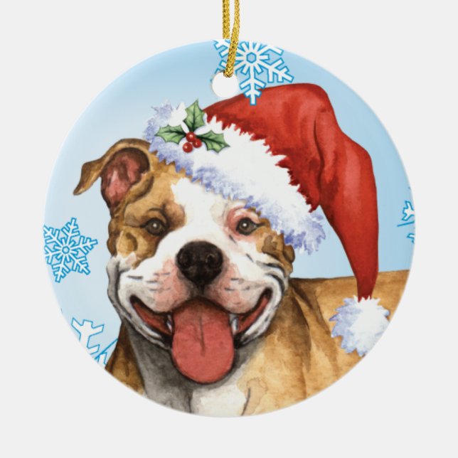Ornamento De Cerâmica Pitbull feliz Terrier de Howliday (Frente)