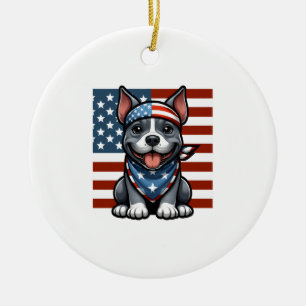 Ornamento De Cerâmica Pitbull Patriótico Bandeira Americana 4 de Julho C
