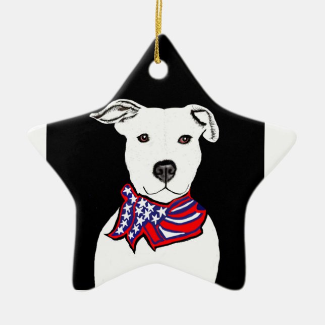 Ornamento De Cerâmica Pitbull que veste o Natal do bandana de (Frente)