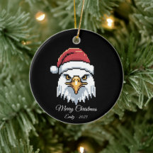 Pixel Art Bald Eagle Santa Hat