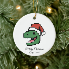 Ornamento De Cerâmica Pixel Art T-Rex Dinosaur Santa Hat Christmas Gift