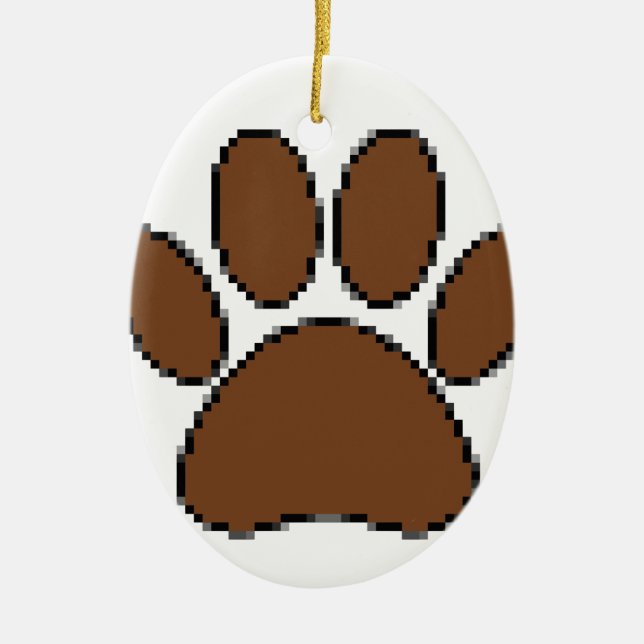 Ornamento De Cerâmica Pixel Dog Paw Print (Frente)