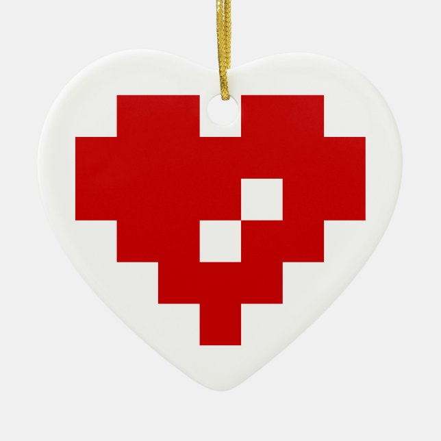 Ornamento De Cerâmica Pixel Heart 8 Bit Love (Frente)