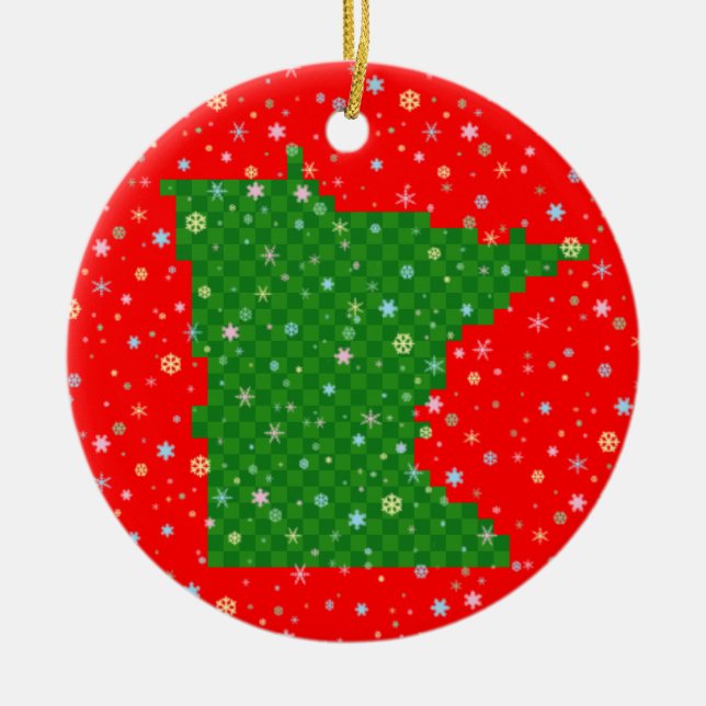 Ornamento De Cerâmica Pixel Minnesota e flocos de neve Pastel (Frente)