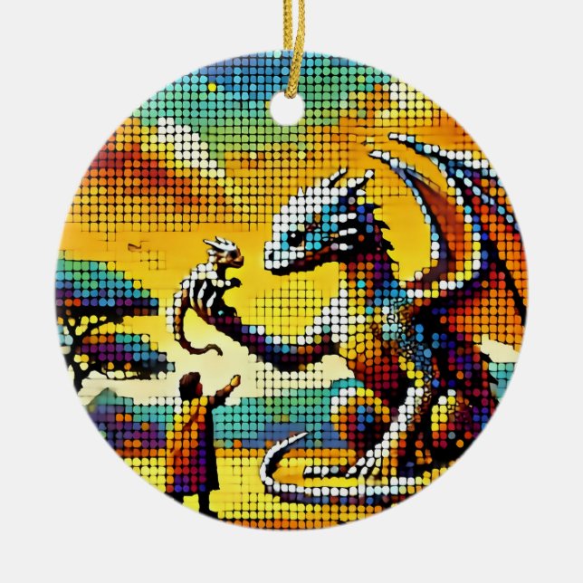 Ornamento De Cerâmica pixelated image of a dragon trainer (Frente)