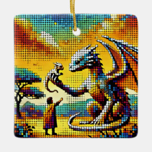 Ornamento De Cerâmica pixelated image of a dragon trainer