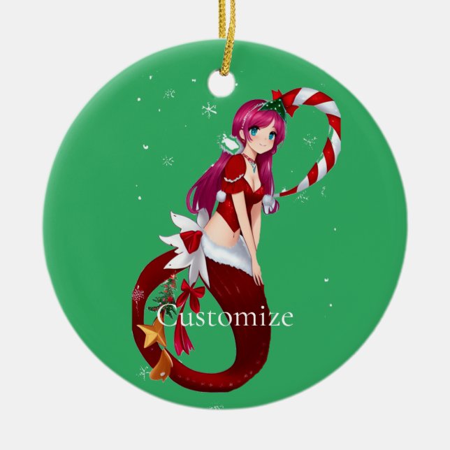 Ornamento De Cerâmica Pixie Mermaid Thunder_Cove Natal (Frente)