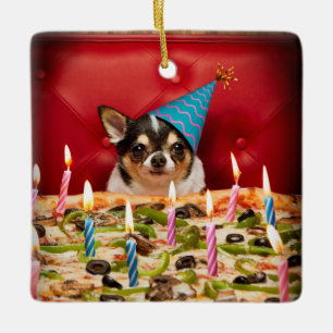 Ornamento De Cerâmica Pizza Chihuahua Birthday