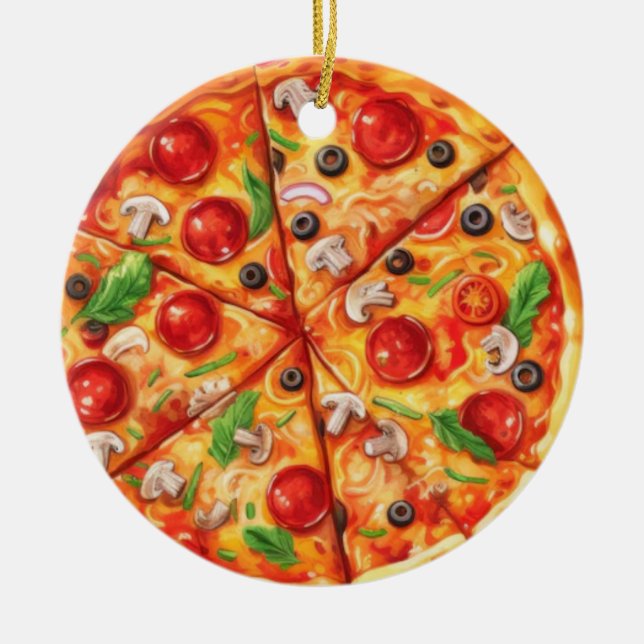 Ornamento De Cerâmica Pizza Christmas, Funny Foodie, White Elephant Gift (Frente)