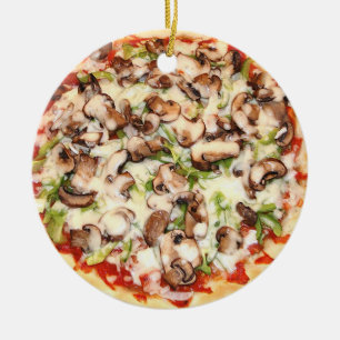 Ornamento De Cerâmica Pizza de cogumelo Engraçado Comida Natal