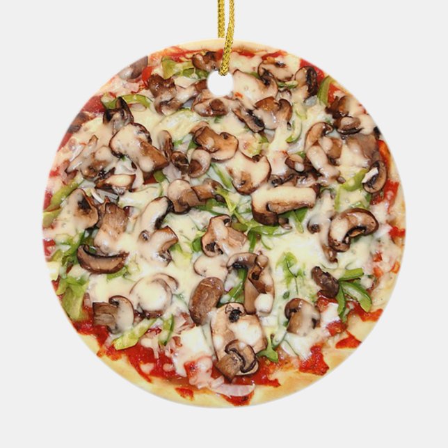 Ornamento De Cerâmica Pizza de cogumelo Engraçado Comida Natal (Frente)