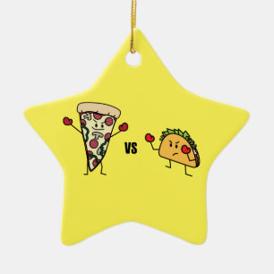 Ornamento De Cerâmica Pizza de Pepperoni CONTRA o Taco: Mexicano contra