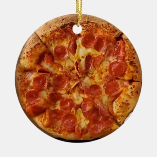 Ornamento De Cerâmica Pizza de Pepperoni de profundidade de crustmas fel (Frente)