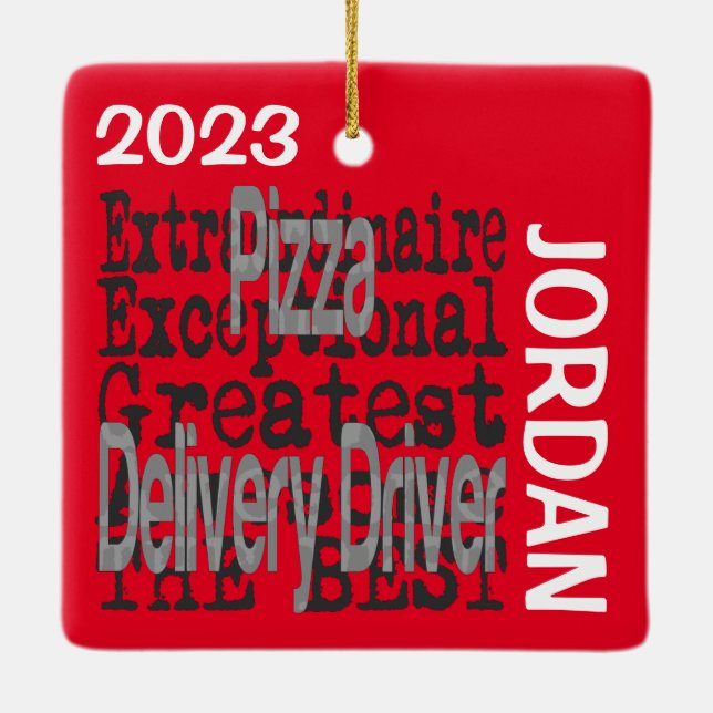 Ornamento De Cerâmica Pizza Delivery Driver Extraordinaire CUSTOM (Verso)