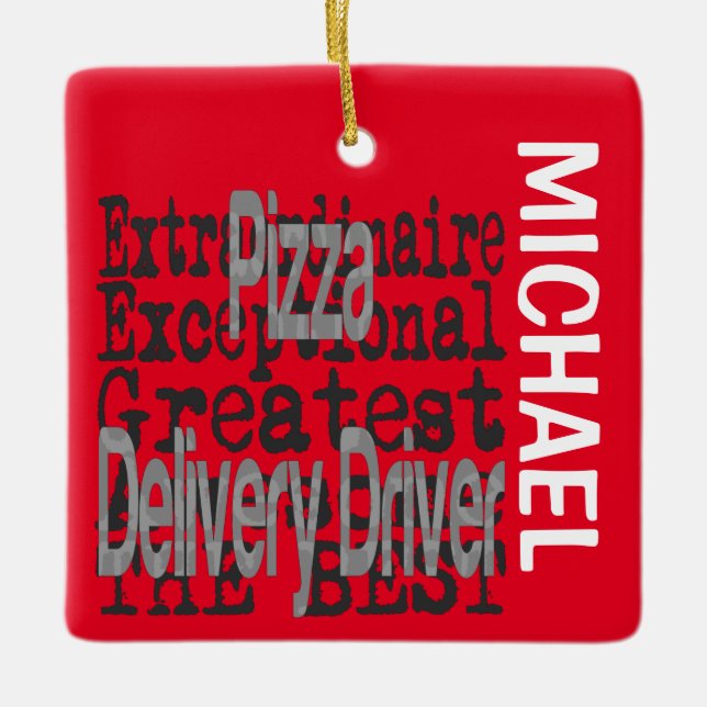 Ornamento De Cerâmica Pizza Delivery Driver Extraordinaire CUSTOM (Frente)