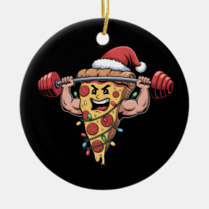 Ornamento De Cerâmica Pizza Engraçada Levantando Noivos Homens de Natal