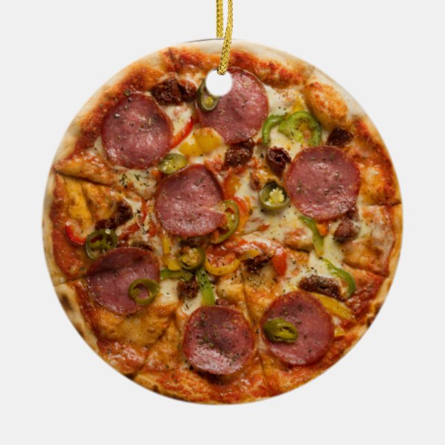 Ornamento De Cerâmica Pizza suprema personalizada (Frente)