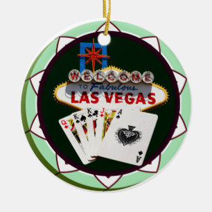 Ornamento De Cerâmica Placa de Las Vegas e Ficha de pôquer Dois Reis
