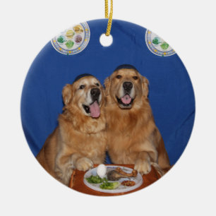 Ornamento De Cerâmica Placa de Seder do Passover do golden retriever