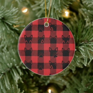 Ornamento De Cerâmica Plaid Paws Buffalo Xadrez com Orelhas e Pata de Ga
