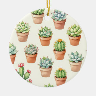 Ornamento De Cerâmica Plantas Suculentas Padrão Sem Costura Vasos de Ter