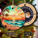 Ornamento De Cerâmica Playa del Carmen México Palm Tree Vintage Souvenir<br><div class="desc">Playa del Carmen México Vintage 60s Souvenirs. Praia de Playa del Carmen México - Árvore Tropical de Palma Tropical de 60 Souvenirs Vintage faz um excelente de Natal ou presente de aniversário para fãs da praia de Playa del Carmen. A design de vibração do verão é um presente perfeito para...</div>