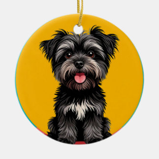 Ornamento De Cerâmica Playful Black And Gray Terrier Puppy Portrait