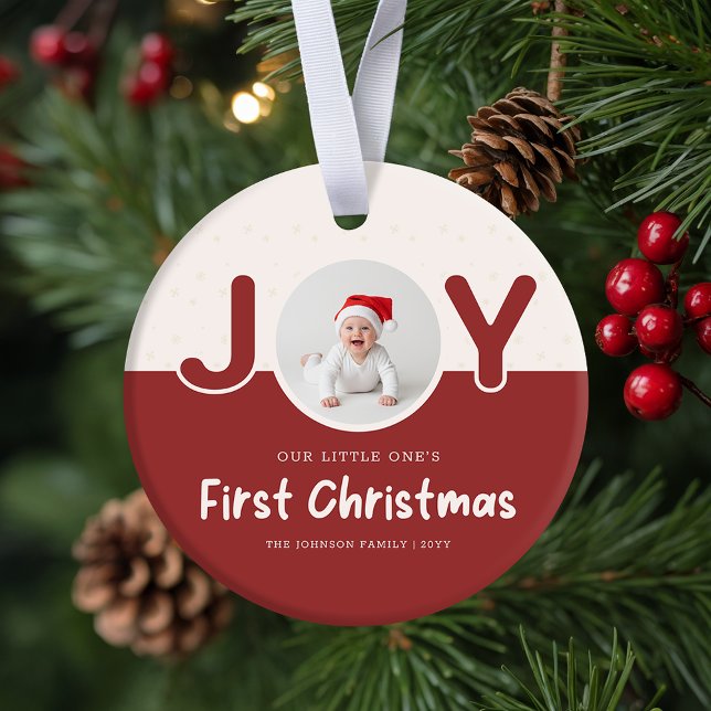 Ornamento De Cerâmica Playful Newborn Baby's  Photo First Christmas (Criador carregado)