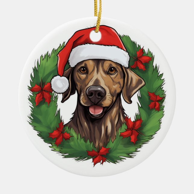 Ornamento De Cerâmica Plott Hound Wreath de Natal (Frente)