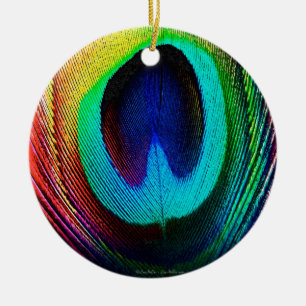 Ornamento De Cerâmica Pluma de Pavão Vibrante