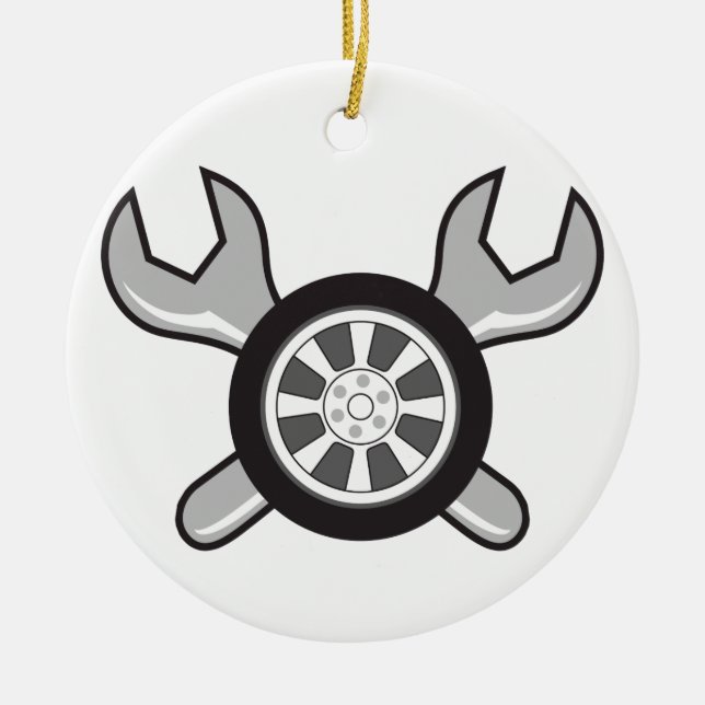 Ornamento De Cerâmica Pneus e chaves (Frente)