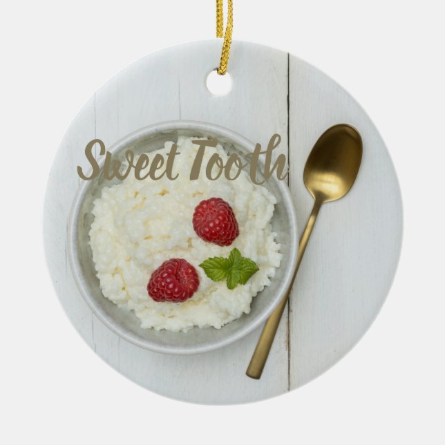 Ornamento De Cerâmica Podim de arroz doce com framboesas sobremesa (Frente)