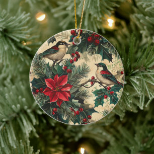 Ornamento De Cerâmica Poinsétia Botânica Inverno Creme Canção Rústica