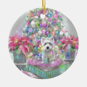 Ornamento De Cerâmica Poinsétias cor-de-rosa